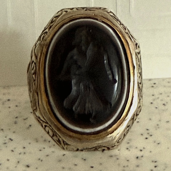 carved black intaglio sterling silver mens ring...gorgeous - Picture 2 of 8